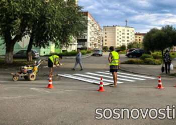 В Рощино обновляют дорожную разметку перед новым учебным годом